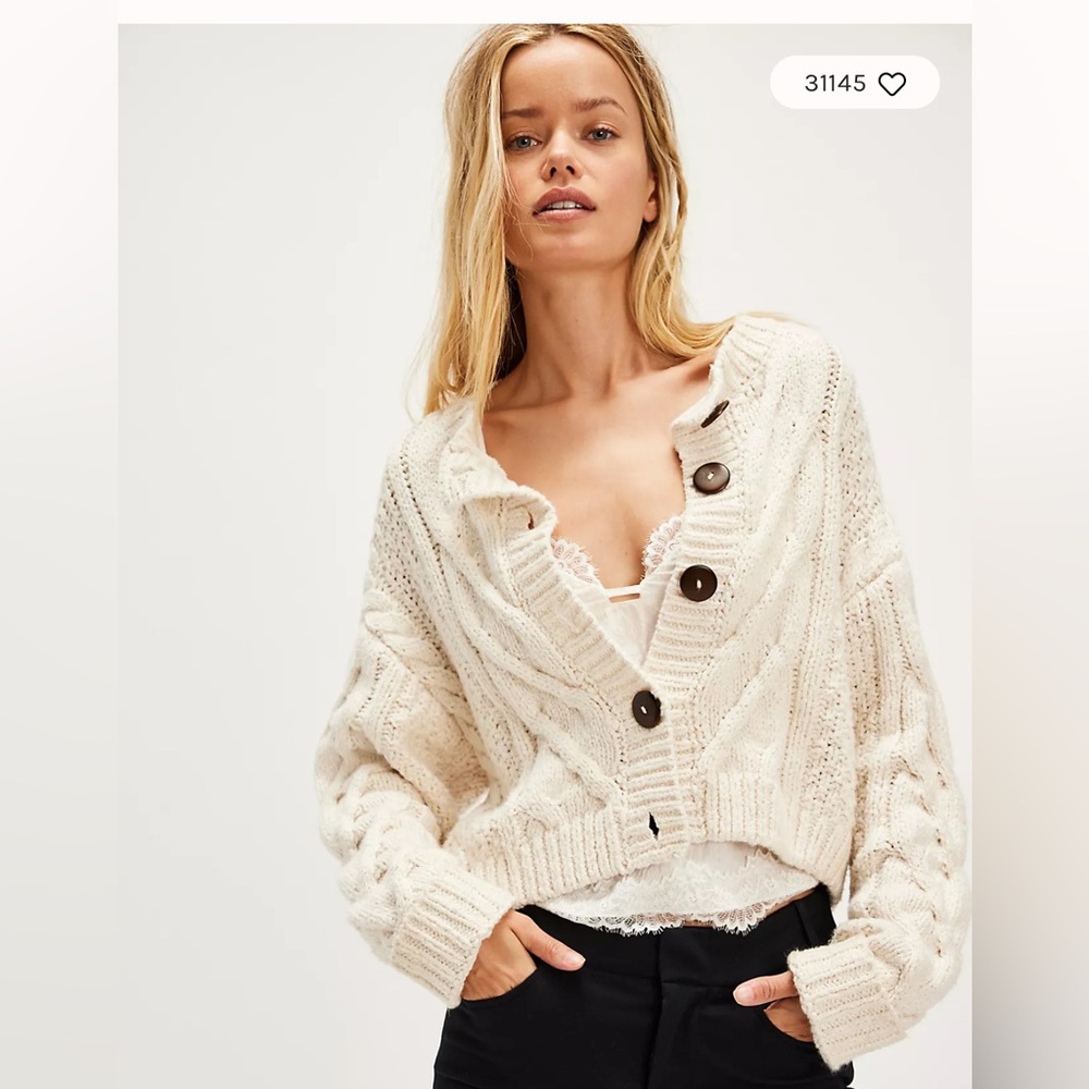 Free People Cream Button-Up Cardigan